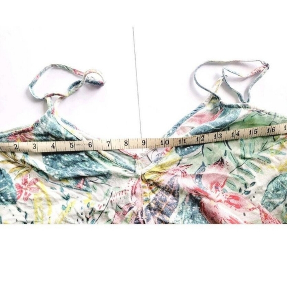 Goa Beachwear by Japna Swim Coverup Floral Dress Pom Pom Handkerchief Hem Size L - Picture 2 of 2